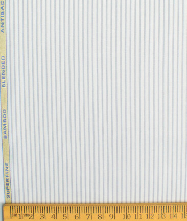Siyaram's Men's Bamboo Wrinkle Resistant Striped 2.25 Meter Unstitched Shirting Fabric (White & Grey)