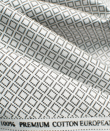Cadini Men's Premium Cotton Printed  Unstitched Shirting Fabric (White & Black)