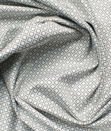 Cadini Men's Premium Cotton Printed  Unstitched Shirting Fabric (White & Black)