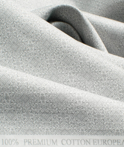 Cadini Men's Premium Cotton Printed  Unstitched Shirting Fabric (White & Grey)
