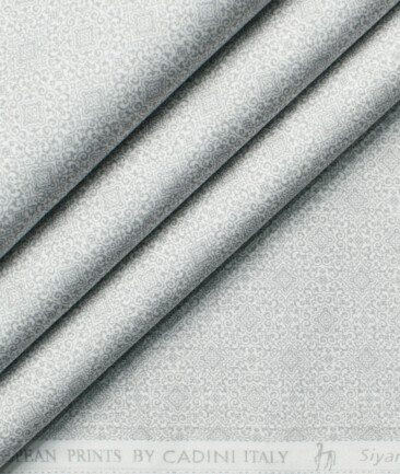 Cadini Men's Premium Cotton Printed  Unstitched Shirting Fabric (White & Grey)