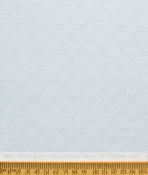 Cadini Men's Premium Cotton Printed  Unstitched Shirting Fabric (White & Sky Blue)