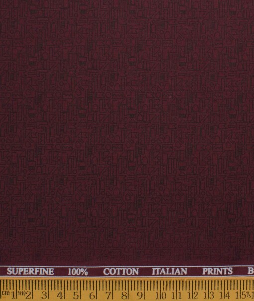 Canetti by Cadini Italy Men's Premium Cotton Printed  Unstitched Shirting Fabric (Maroon Red)