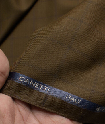 Canetti by Cadini Italy Men's Terry Rayon  Checks  Unstitched Suiting Fabric (Sepia Brown)