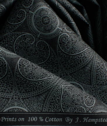 J.Hampstead Men's Premium Cotton Printed  Unstitched Shirting Fabric (Black)