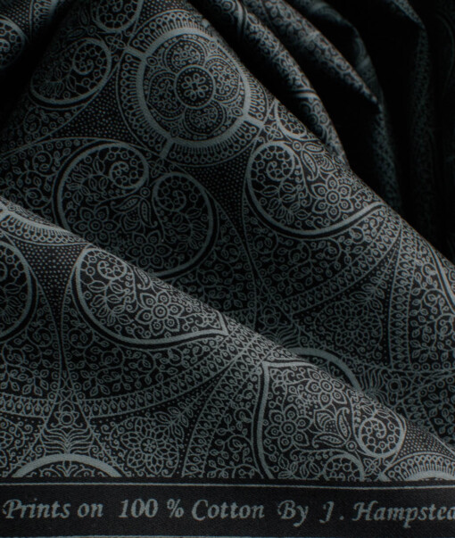 J.Hampstead Men's Premium Cotton Printed  Unstitched Shirting Fabric (Black)