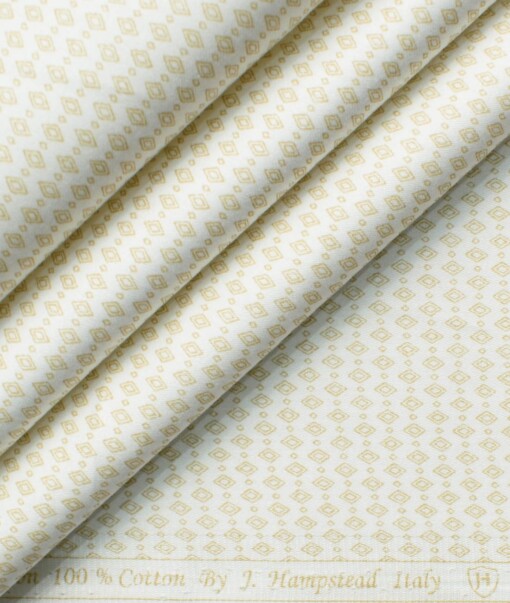 J.Hampstead Men's Premium Cotton Printed  Unstitched Shirting Fabric (White & Beige)