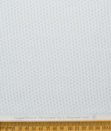 J.Hampstead Men's Premium Cotton Printed  Unstitched Shirting Fabric (White & Blue)