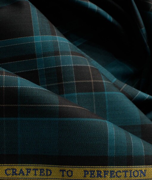 Soktas Men's Giza Cotton Checks  Unstitched Shirting Fabric (Black & Blue)