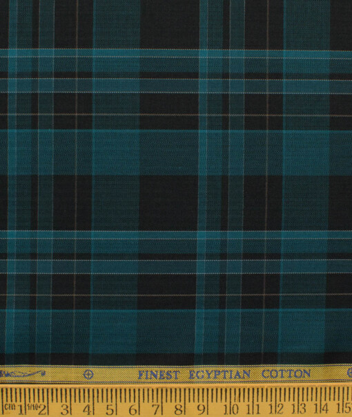 Soktas Men's Giza Cotton Checks  Unstitched Shirting Fabric (Black & Blue)