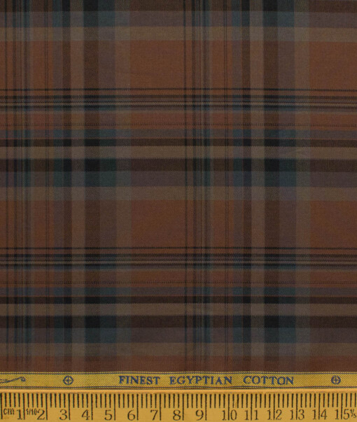 Soktas Men's Giza Cotton Checks  Unstitched Shirting Fabric (Copper Brown)