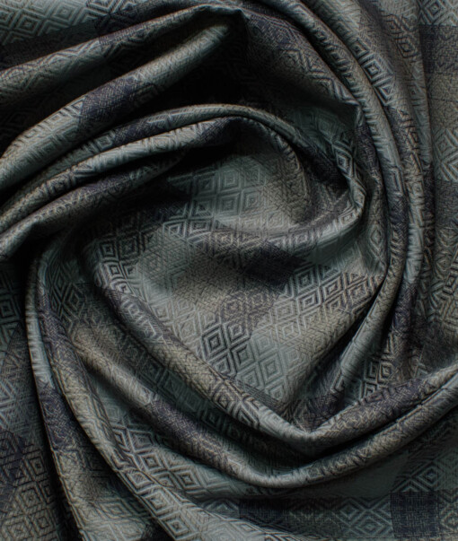 Soktas Men's Giza Cotton Checks  Unstitched Shirting Fabric (Silver Grey)