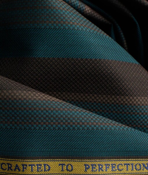 Soktas Men's Giza Cotton Striped  Unstitched Shirting Fabric (Sea Green)