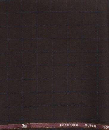 Cadini Men's 20% Wool Super 90's Checks  Unstitched Trouser Fabric (Dark Wine)