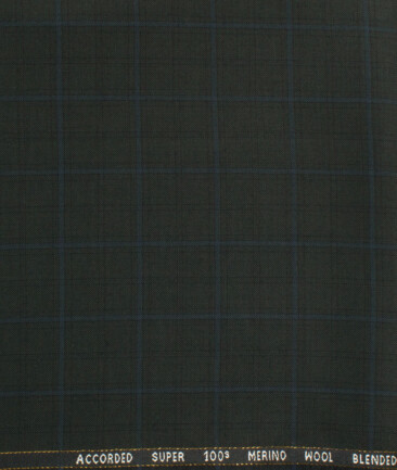 Cadini Men's 20% Wool Super 100's Checks  Unstitched Trouser Fabric (Dark Green)