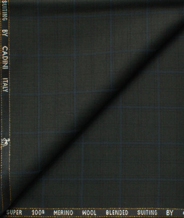 Cadini Men's 20% Wool Super 100's Checks  Unstitched Trouser Fabric (Dark Green)