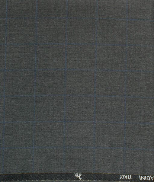 Cadini Men's 20% Wool Super 100's Checks  Unstitched Trouser Fabric (Grey)