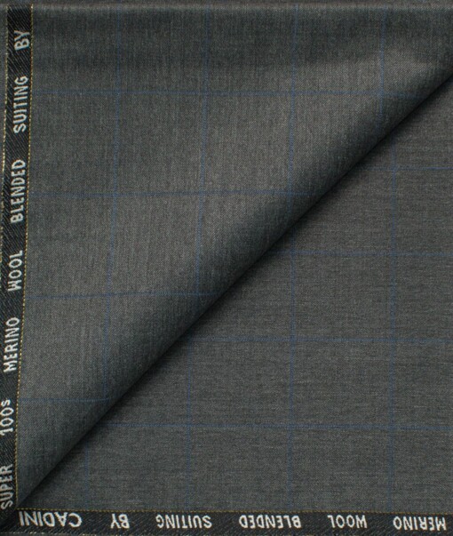 Cadini Men's 20% Wool Super 100's Checks  Unstitched Trouser Fabric (Grey)