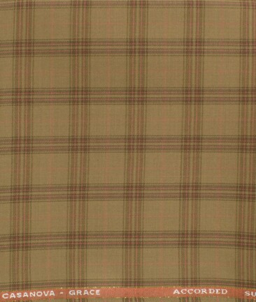 Cadini Men's 20% Wool Super 110's Checks  Unstitched Trouser Fabric (Khakhi Brown)