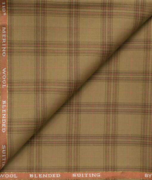 Cadini Men's 20% Wool Super 110's Checks  Unstitched Trouser Fabric (Khakhi Brown)