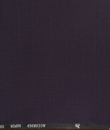 Cadini Men's 20% Wool Super 100's Checks  Unstitched Trouser Fabric (Dark Purple)