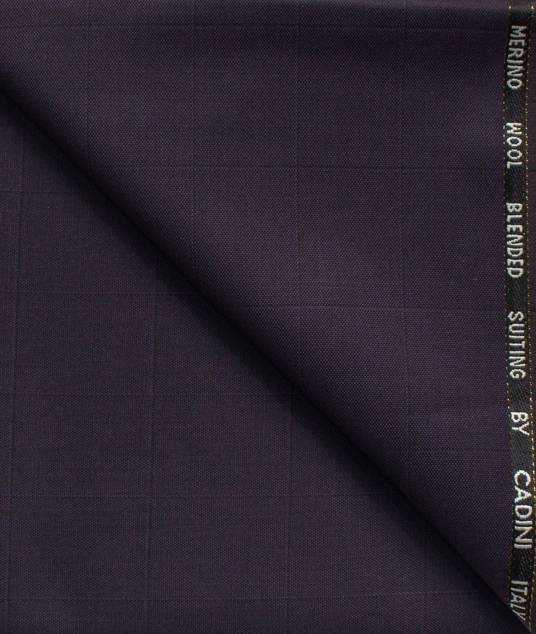 Cadini Men's 20% Wool Super 100's Checks  Unstitched Trouser Fabric (Dark Purple)
