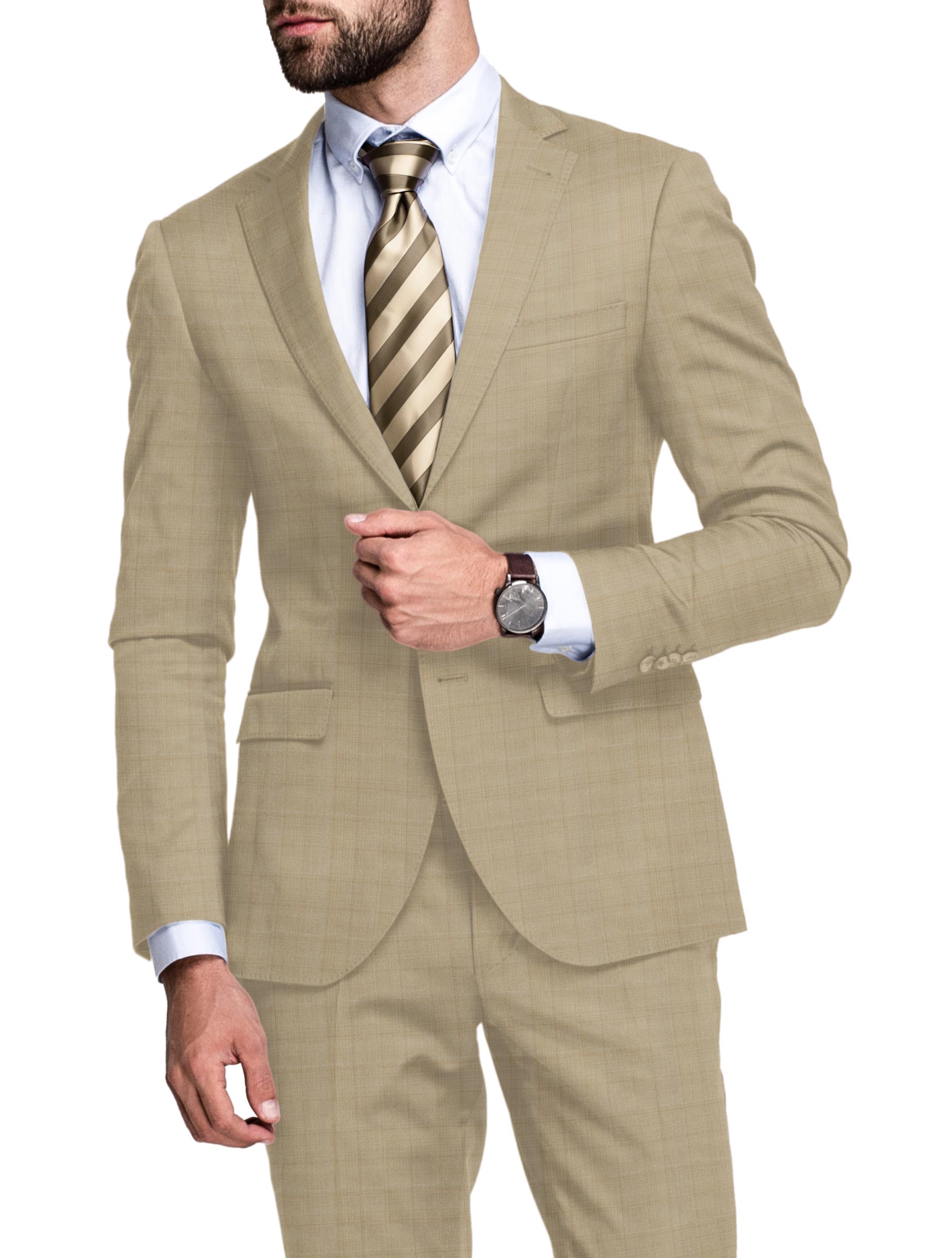 Camel Polyester/Lycra Herringbone Stretch Suiting - NY Designer - 56W >  Suiting Fabric > Fabric Mart