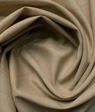 Cavalero Men's 52% Wool  Super 120's Checks  Unstitched Suiting Fabric (Beige)