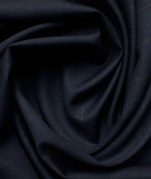 Cavalero Men's 52% Wool  Super 120's Checks  Unstitched Suiting Fabric (Dark Blue)