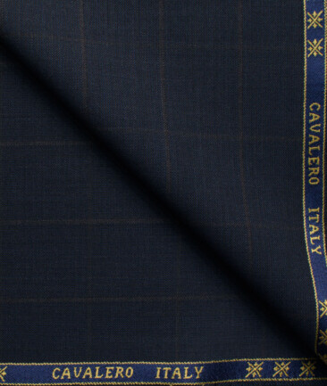 Cavalero Men's 52% Wool  Super 120's Checks  Unstitched Suiting Fabric (Dark Blue)