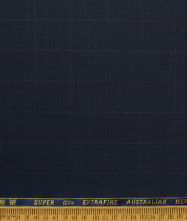 Cavalero Men's 52% Wool  Super 120's Checks  Unstitched Suiting Fabric (Dark Blue) - Image 6