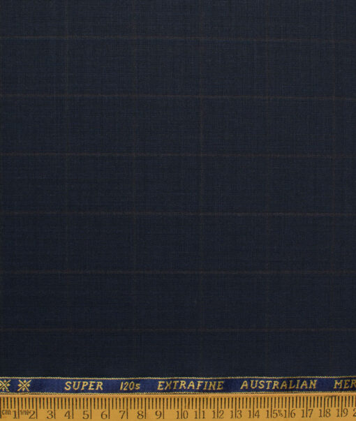 Cavalero Men's 52% Wool  Super 120's Checks  Unstitched Suiting Fabric (Dark Blue) - Image 6