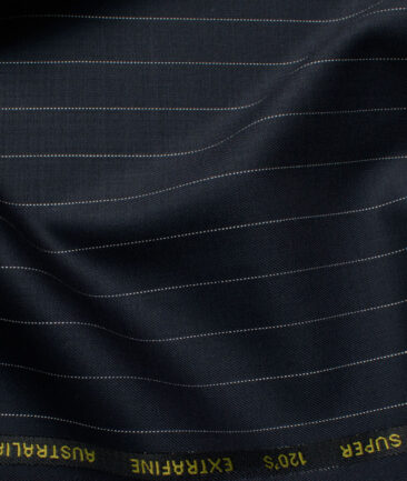 Cavalero Men's 60% Wool Super 120's Striped  Unstitched Suiting Fabric (Dark Blue)