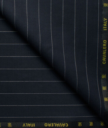 Cavalero Men's 60% Wool Super 120's Striped  Unstitched Suiting Fabric (Dark Blue)