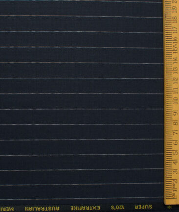 Cavalero Men's 60% Wool Super 120's Striped  Unstitched Suiting Fabric (Dark Blue) - Image 6