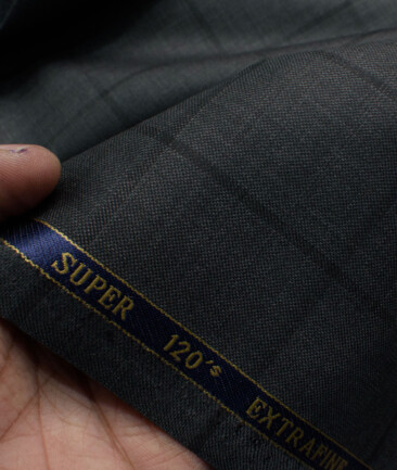 Cavalero Men's 52% Wool  Super 120's Checks  Unstitched Suiting Fabric (Dark Grey)