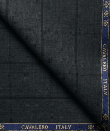 Cavalero Men's 52% Wool  Super 120's Checks  Unstitched Suiting Fabric (Dark Grey)