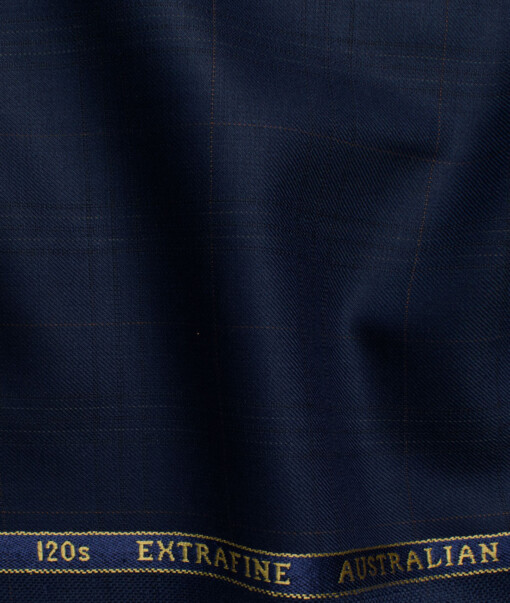 Cavalero Men's 52% Wool  Super 120's Checks  Unstitched Suiting Fabric (Dark Royal Blue)