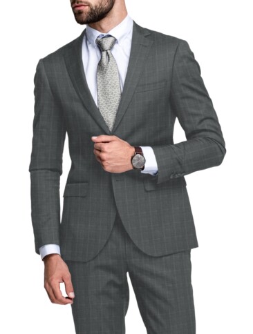 Cavalero Men's 52% Wool  Super 120's Checks  Unstitched Suiting Fabric (Grey)