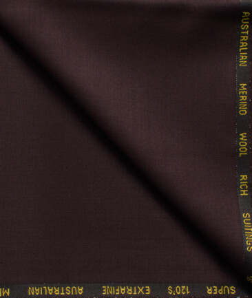 Cavalero Men's 60% Wool Super 120's Solids  Unstitched Trouser Fabric (Dark Wine)