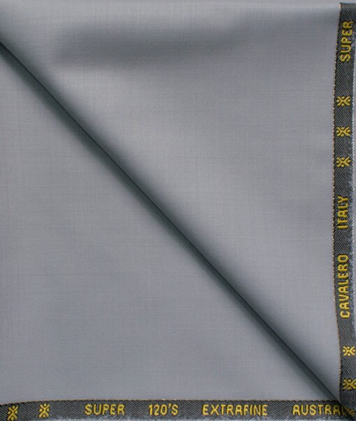 Cavalero Men's 60% Wool Super 120's Solids  Unstitched Trouser Fabric (Light Grey)