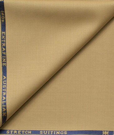 Cavalero Men's 60% Wool Super 140's Solids  Unstitched Trouser Fabric (Granola Beige)