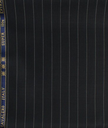Cavalero Men's 60% Wool Super 130's Striped  Unstitched Trouser Fabric (Black)