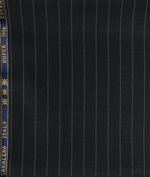 Cavalero Men's 60% Wool Super 130's Striped  Unstitched Trouser Fabric (Black)