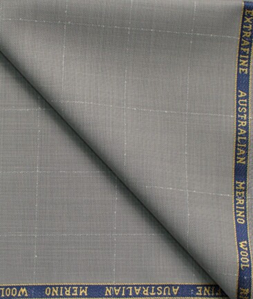 Cavalero Men's 60% Wool Super 130's Checks  Unstitched Trouser Fabric (Light Grey)