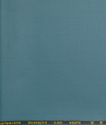Cavalero Men's 60% Wool Super 120's Solids  Unstitched Trouser Fabric (Teal Blue)