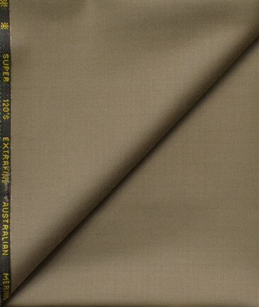 Cavalero Men's 60% Wool Super 120's Solids  Unstitched Trouser Fabric (Brown)