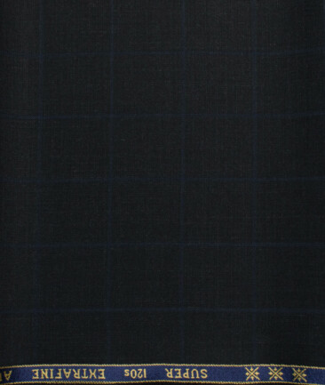 Cavalero Men's 60% Wool Super 120's Checks  Unstitched Trouser Fabric (Dark Grey)