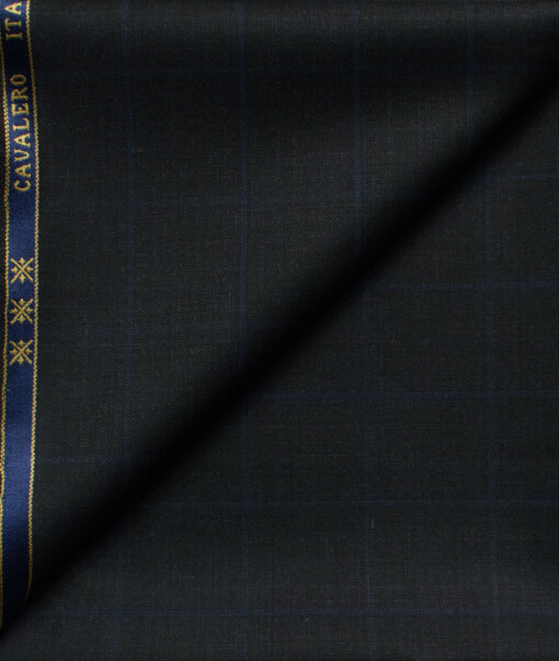 Cavalero Men's 60% Wool Super 120's Checks  Unstitched Trouser Fabric (Dark Grey)
