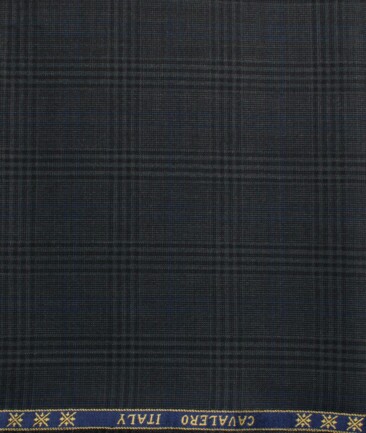 Cavalero Men's 60% Wool Super 130's Checks  Unstitched Trouser Fabric (Dark Grey)